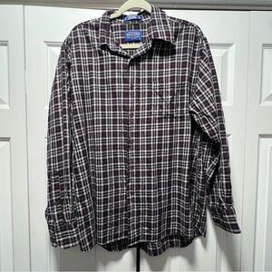 Pendleton Canterbury Cloth Blk Gry Red Plaid LS Shirt Merino Wool Pima Cotton L